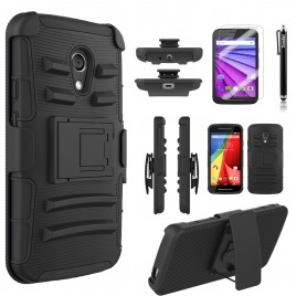 Motorola Moto G LTE Case, 2nd GEN (2014) Dual Layers [Combo Holster] Case And Built-In Kickstand Bundled with [Premium Screen Protector] Hybird Shockproof And Circlemalls Stylus Pen (Black)